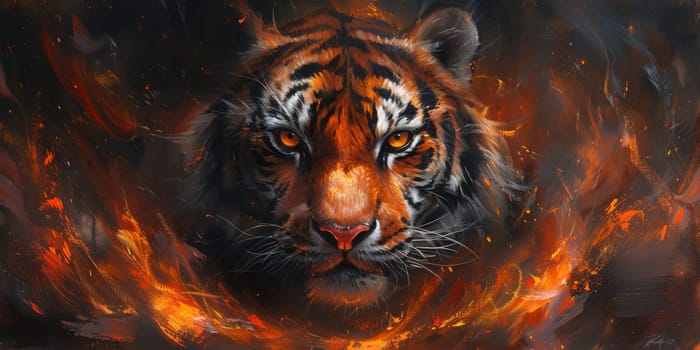 Painting of a tiger with oil technique. Wall art