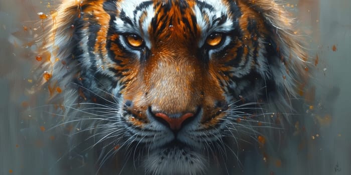 Painting of a tiger with oil technique. Wall art