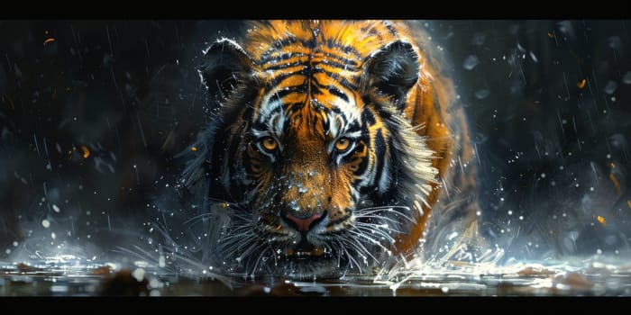 Painting of a tiger with oil technique. Wall art