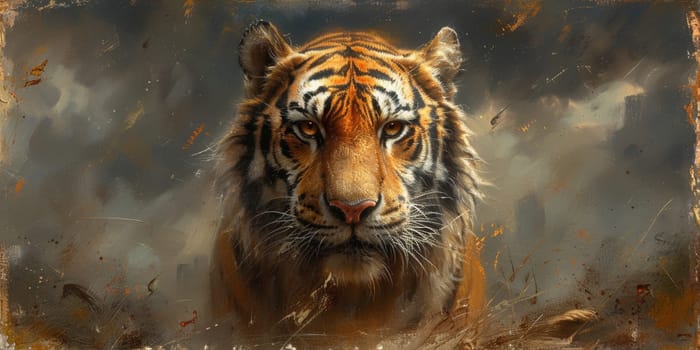 Painting of a tiger with oil technique. Wall art