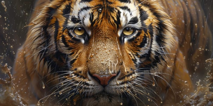 Painting of a tiger with oil technique. Wall art