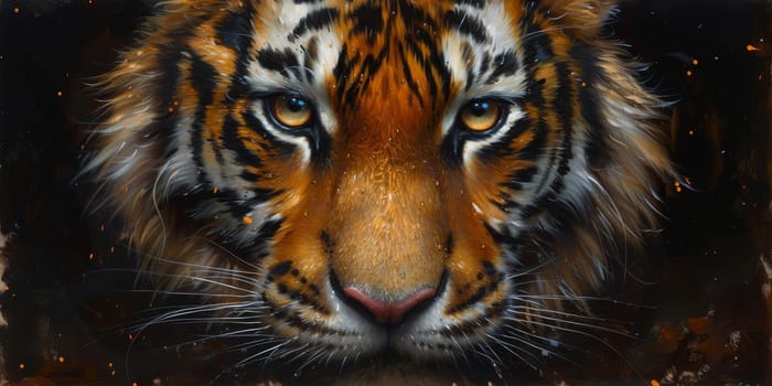 Painting of a tiger with oil technique. Wall art