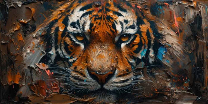 Painting of a tiger with oil technique. Wall art