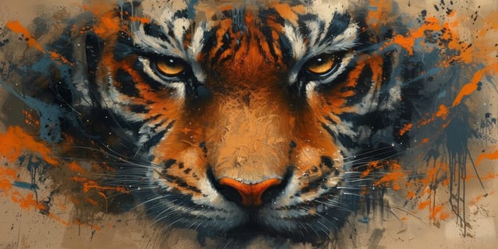 Painting of a tiger with oil technique. Wall art