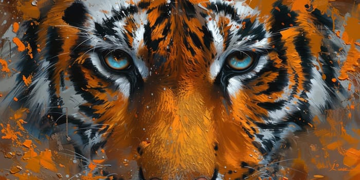 Painting of a tiger with oil technique. Wall art