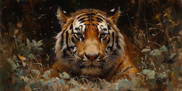 Painting of a tiger with oil technique. Wall art