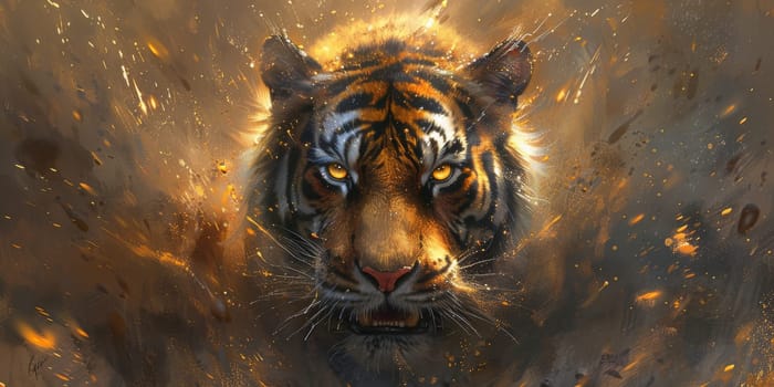 Painting of a tiger with oil technique. Wall art