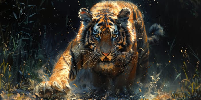 Painting of a tiger with oil technique. Wall art