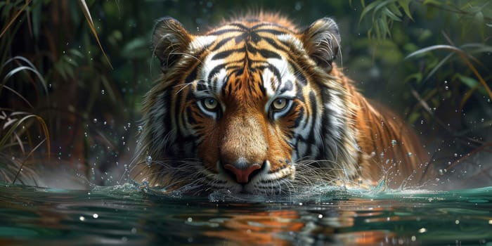 Painting of a tiger with oil technique. Wall art