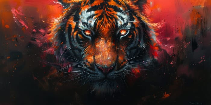 Painting of a tiger with oil technique. Wall art