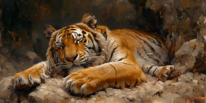 Painting of a tiger with oil technique. Wall art