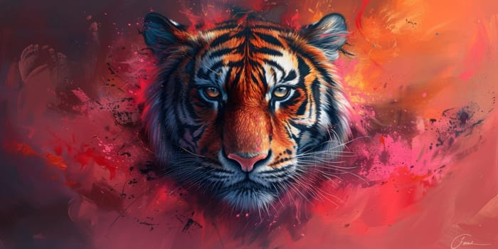 Painting of a tiger with oil technique. Wall art