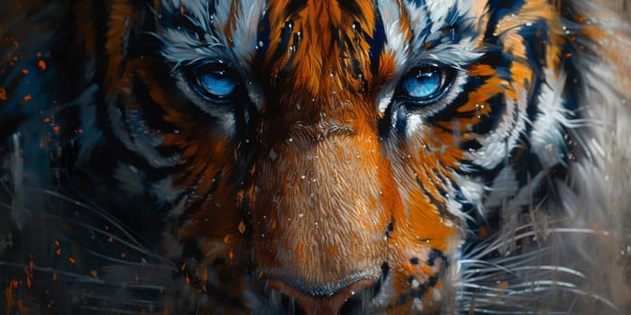 Painting of a tiger with oil technique. Wall art