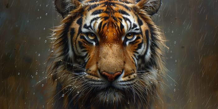Painting of a tiger with oil technique. Wall art