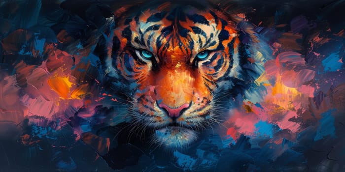 Painting of a tiger with oil technique. Wall art