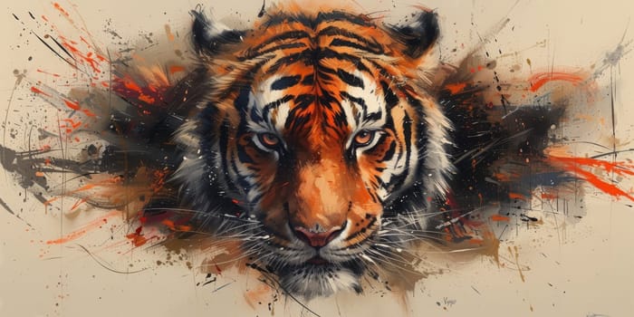 Painting of a tiger with oil technique. Wall art