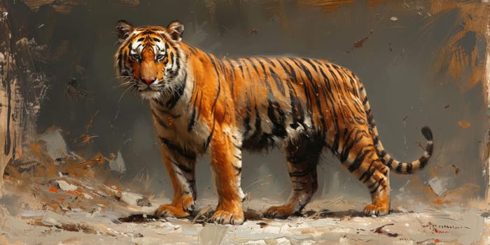 Painting of a tiger with oil technique. Wall art