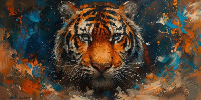 Painting of a tiger with oil technique. Wall art