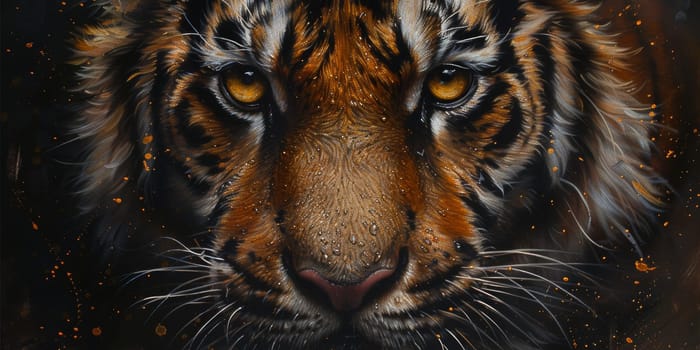 Painting of a tiger with oil technique. Wall art