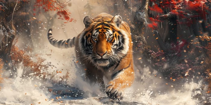 Painting of a tiger with oil technique. Wall art