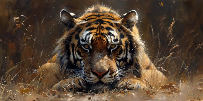 Painting of a tiger with oil technique. Wall art