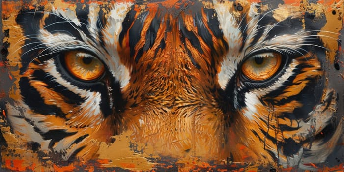 Painting of a tiger with oil technique. Wall art