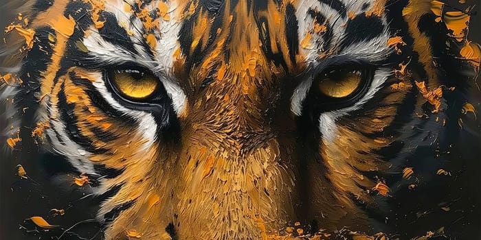 Painting of a tiger with oil technique. Wall art