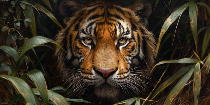 Painting of a tiger with oil technique. Wall art