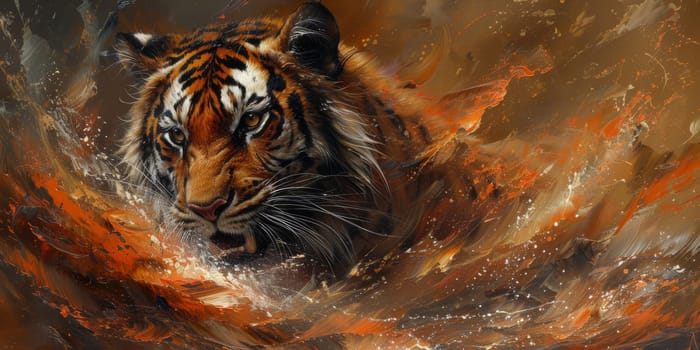 Painting of a tiger with oil technique. Wall art