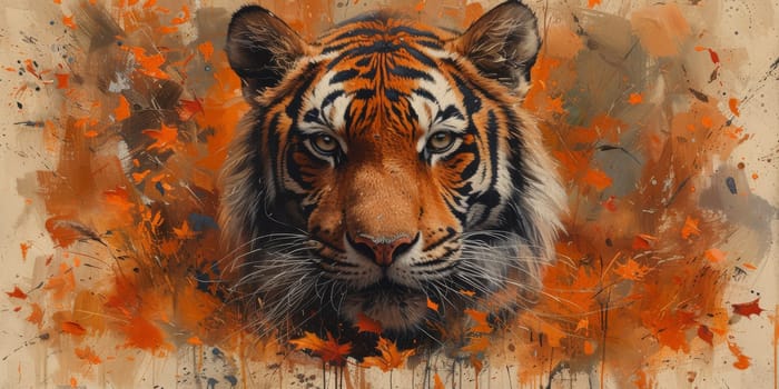 Painting of a tiger with oil technique. Wall art