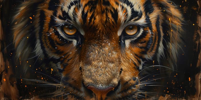 Painting of a tiger with oil technique. Wall art