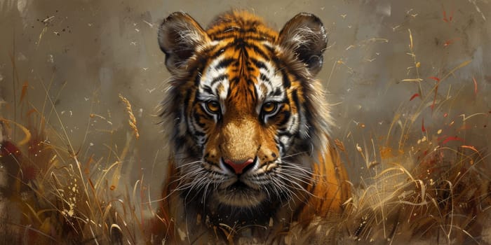 Painting of a tiger with oil technique. Wall art