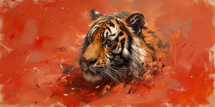 Painting of a tiger with oil technique. Wall art