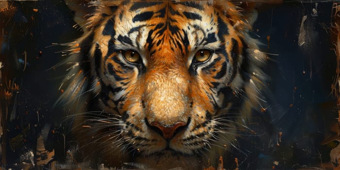 Painting of a tiger with oil technique. Wall art