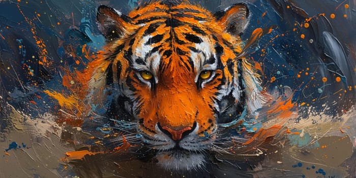 Painting of a tiger with oil technique. Wall art