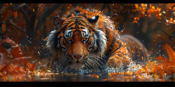 Painting of a tiger with oil technique. Wall art