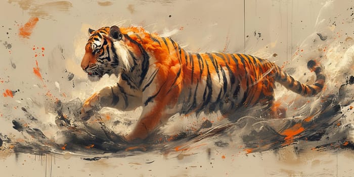 Painting of a tiger with oil technique. Wall art