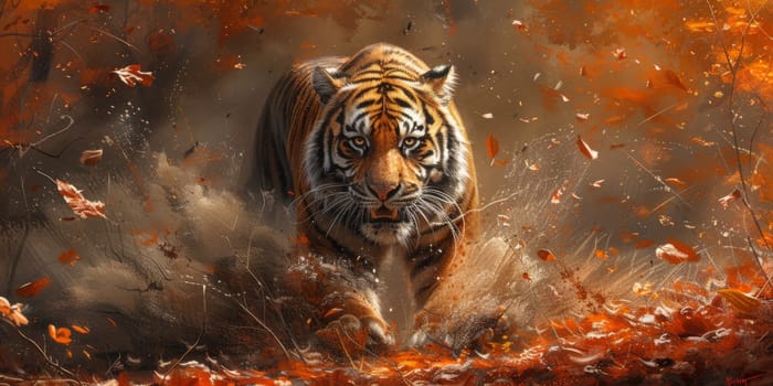 Painting of a tiger with oil technique. Wall art