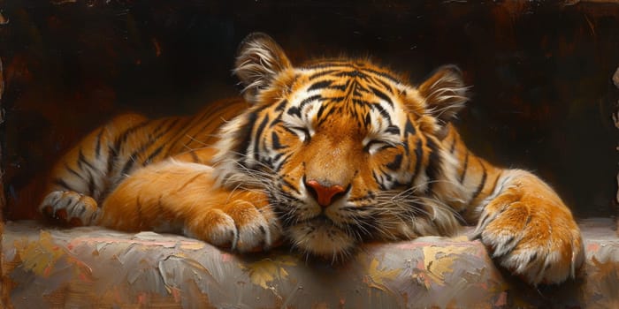 Painting of a tiger with oil technique. Wall art