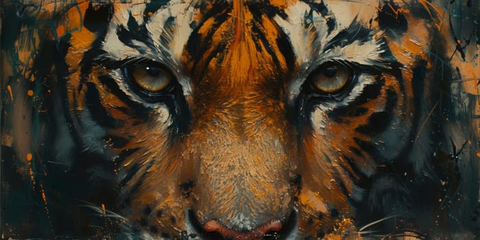 Painting of a tiger with oil technique. Wall art