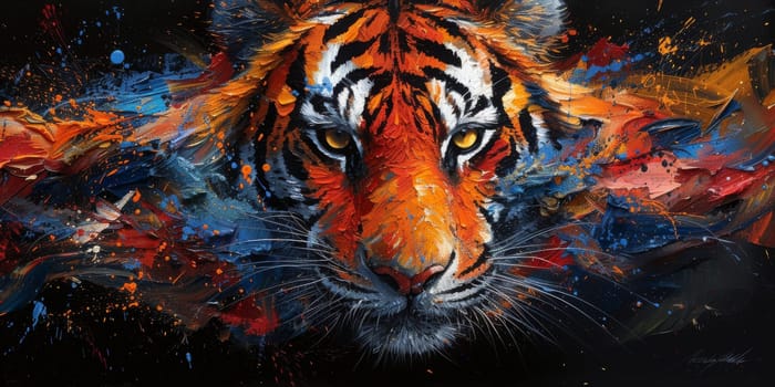 Painting of a tiger with oil technique. Wall art