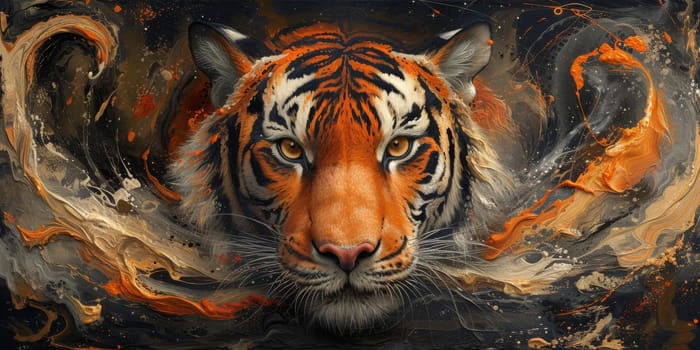 Painting of a tiger with oil technique. Wall art