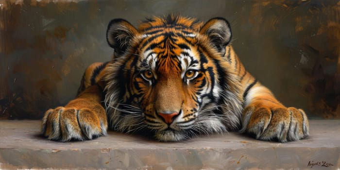 Painting of a tiger with oil technique. Wall art