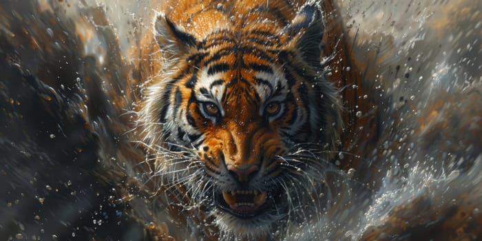 Painting of a tiger with oil technique. Wall art