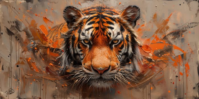 Painting of a tiger with oil technique. Wall art