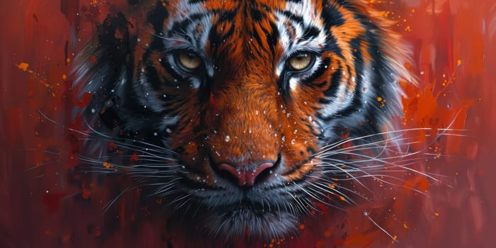 Painting of a tiger with oil technique. Wall art