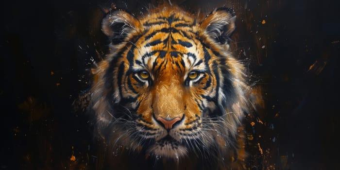 Painting of a tiger with oil technique. Wall art