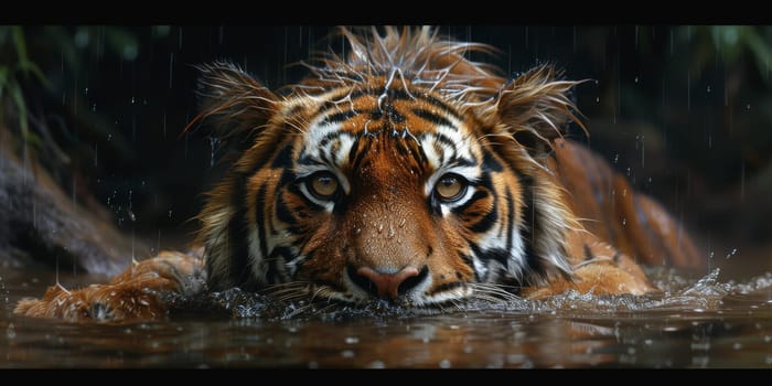 Painting of a tiger with oil technique. Wall art