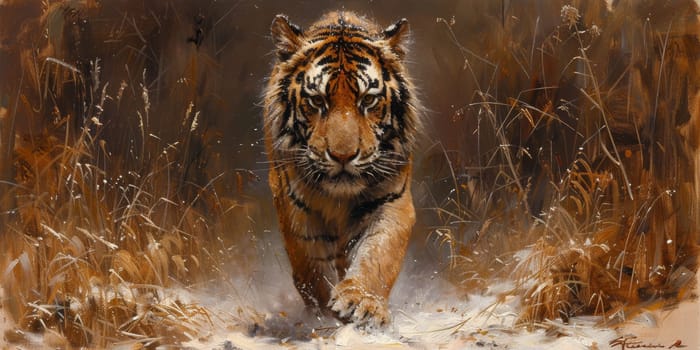 Painting of a tiger with oil technique. Wall art