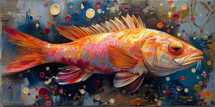 Color paint watercolor art Fish aquarium Animals wildlife illustration.